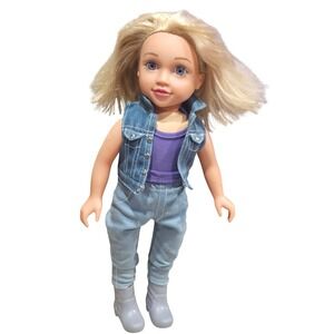B Friends Emily 14 Inch Doll Blonde Blue Eyes Denim Vest Purple Top Jeans Boots